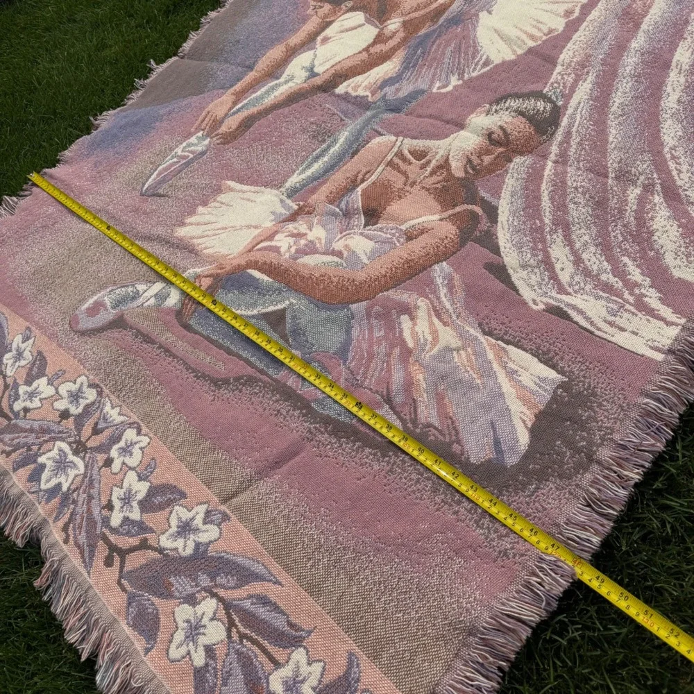 Vintage Goodwin Weavers Ballerina Woven Tapestry Throw Blanket Cotton Pink 68x48